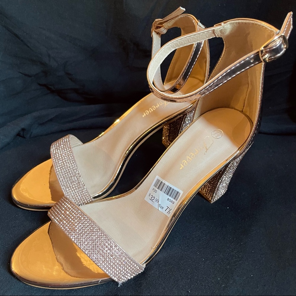 Rose gold rhinestoned heels